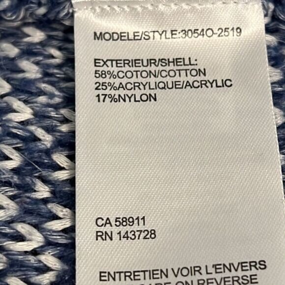 Tribal Blue White Cotton Blend Eyelash Sweater Size Small - Picture 11 of 11